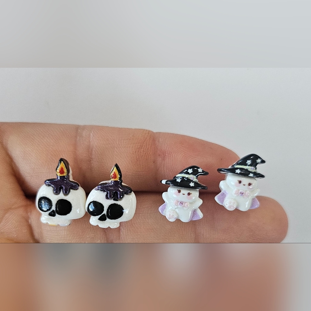New without tags, 2 pairs of stud earrings,  Halloween earrings, Bunny and skull